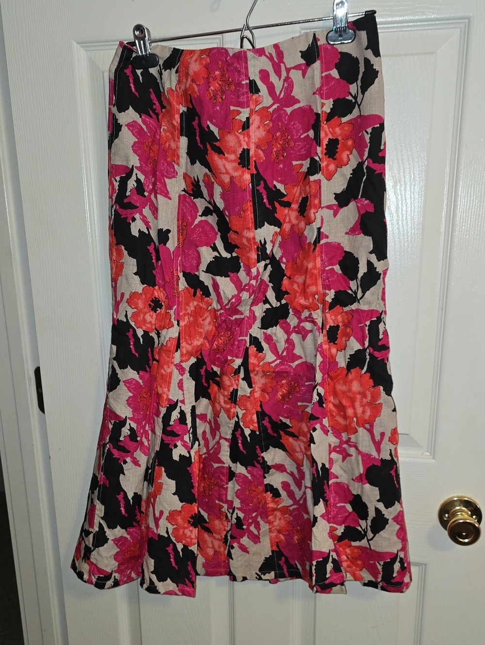 Kim Rogers Floral A-Line‎ Skirt in Pink, Orange, Black & Cream